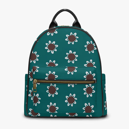 Teal & Brown Daisy Backpack - Earthy Floral Print for Everyday Style