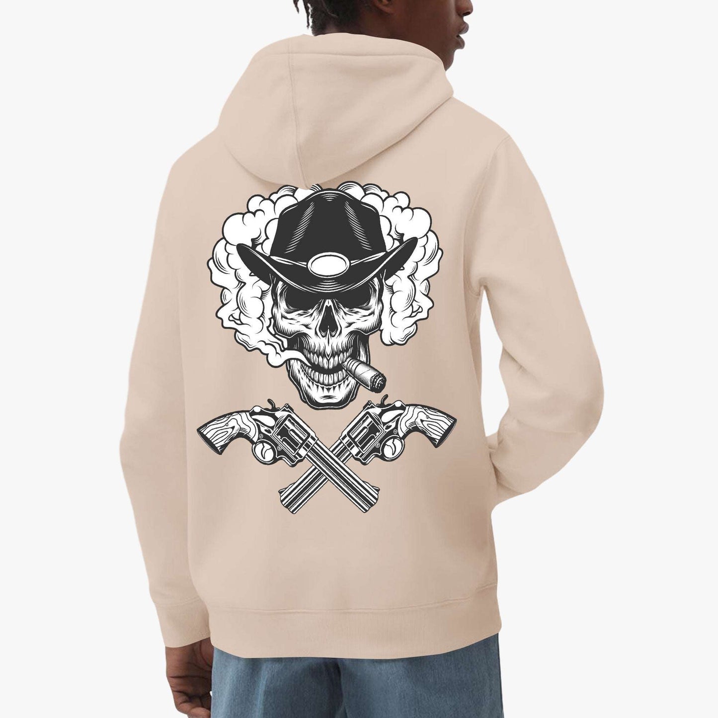 Western Cowboy Skull Pullover Hoodie with Crossed Pistols