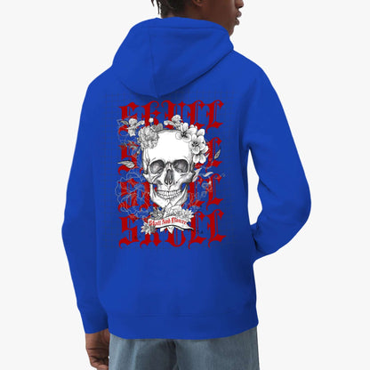 Skull and Flowers Gothic Hoodie – Red & Black Graphic Design