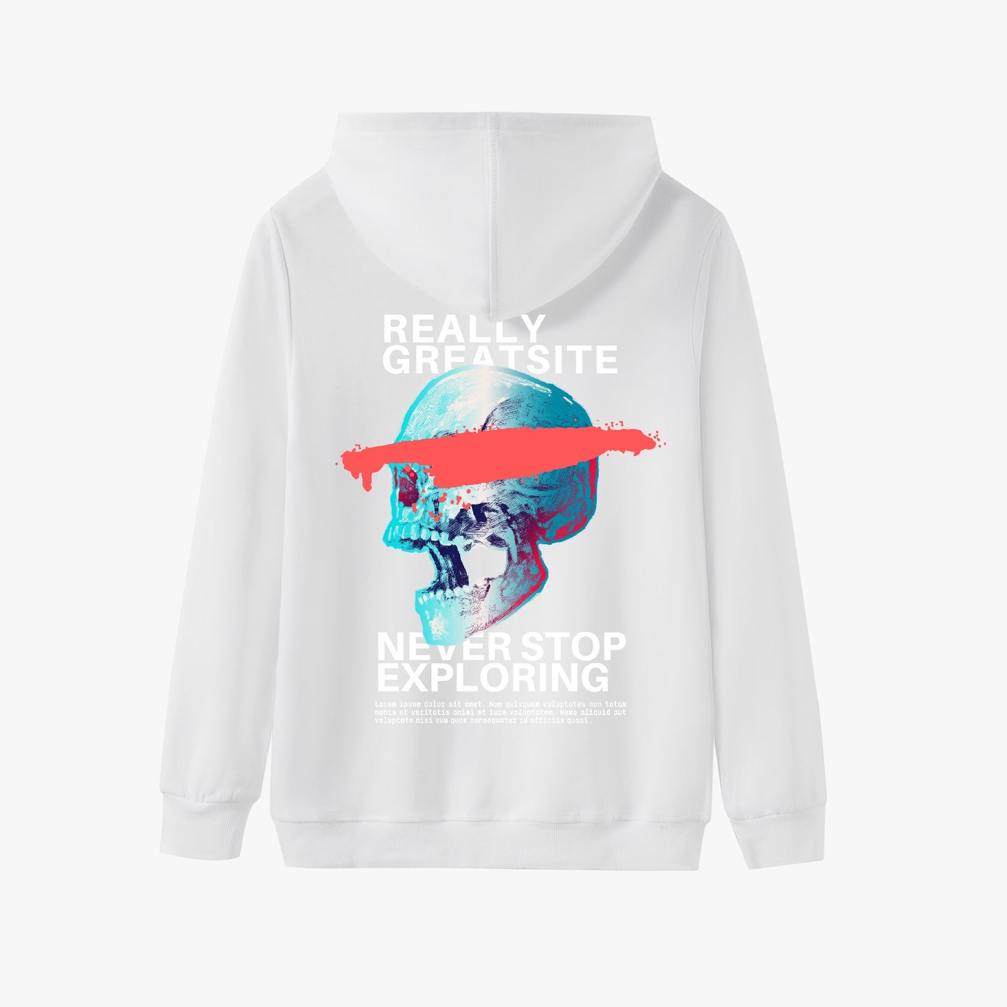 Never Stop Exploring Hoodie – Vibrant Skull Adventure Design