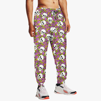 Vibrant Floral Skull Print Sweatpants - Artistic Gothic Loungewear