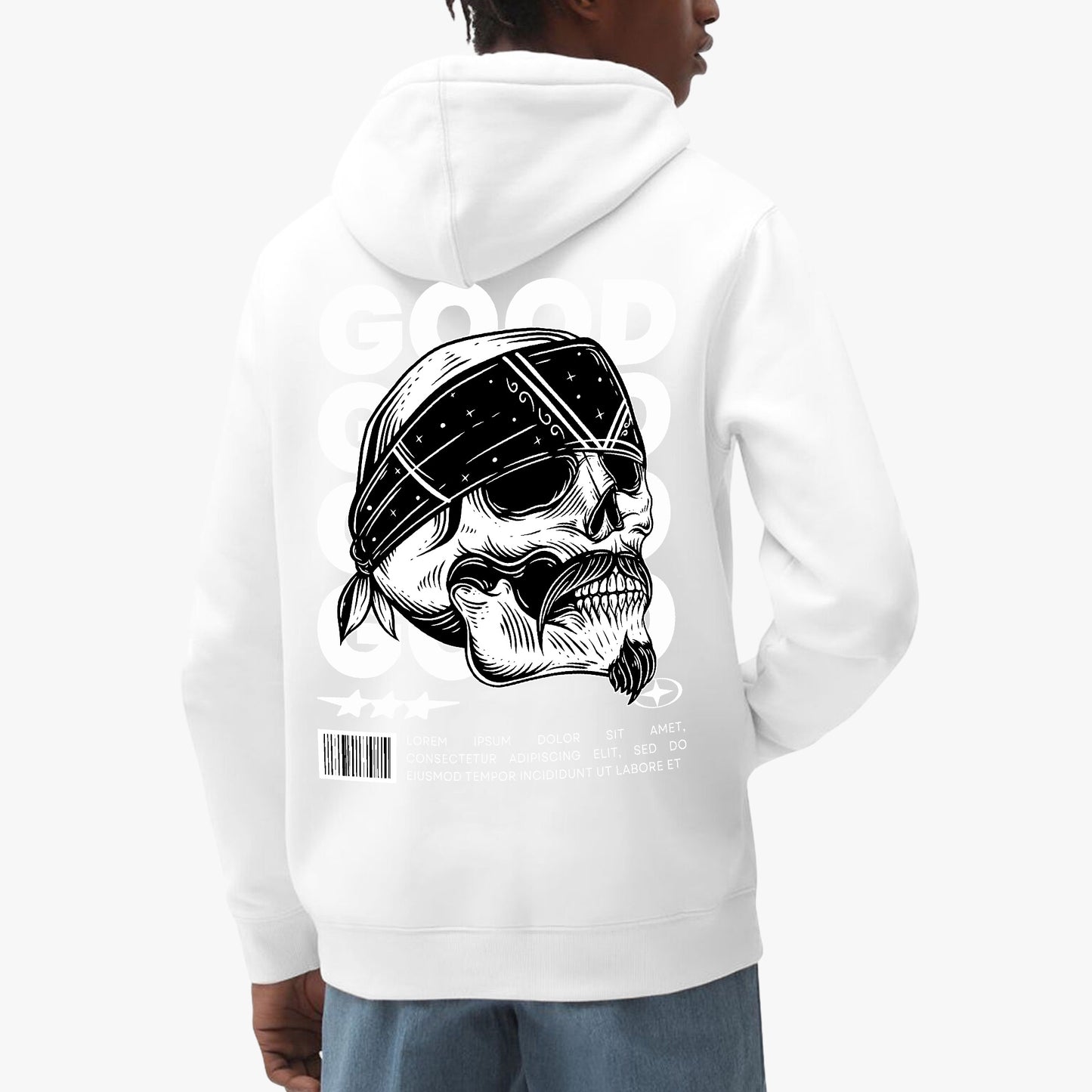 Good Vibes Skull Hoodie – Edgy Bandana Skull Graphic Design