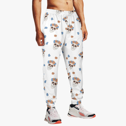 Floral Skull Print White Sweatpants - Unique Gothic Loungewear