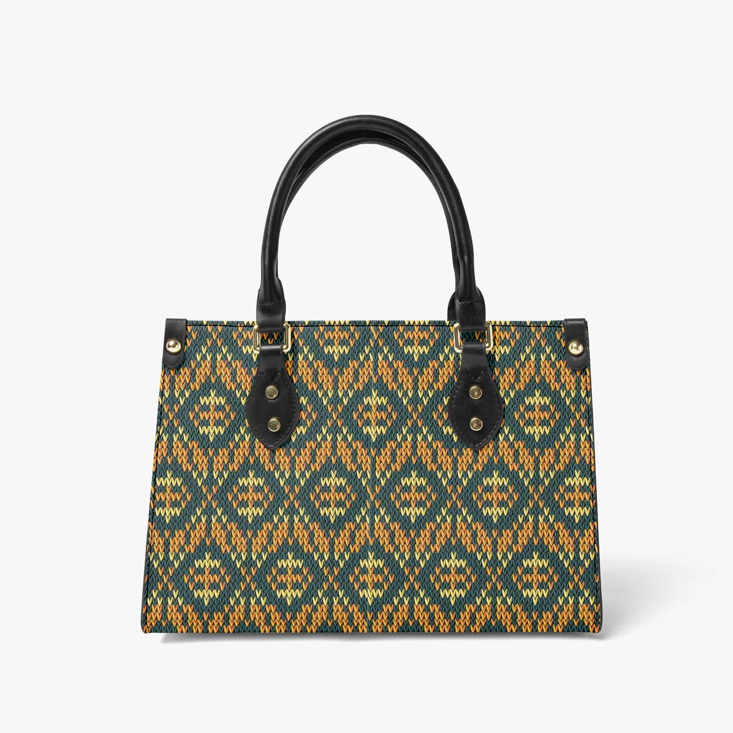 Ethnic Boho Woven Handbag with Leather Straps – Trendy Geometric Tote for Women