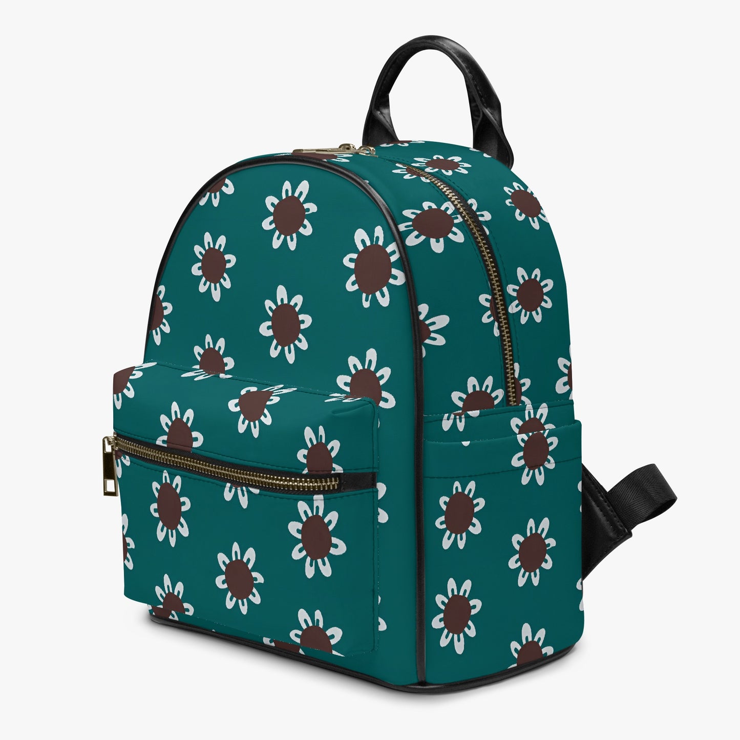 Teal & Brown Daisy Backpack - Earthy Floral Print for Everyday Style