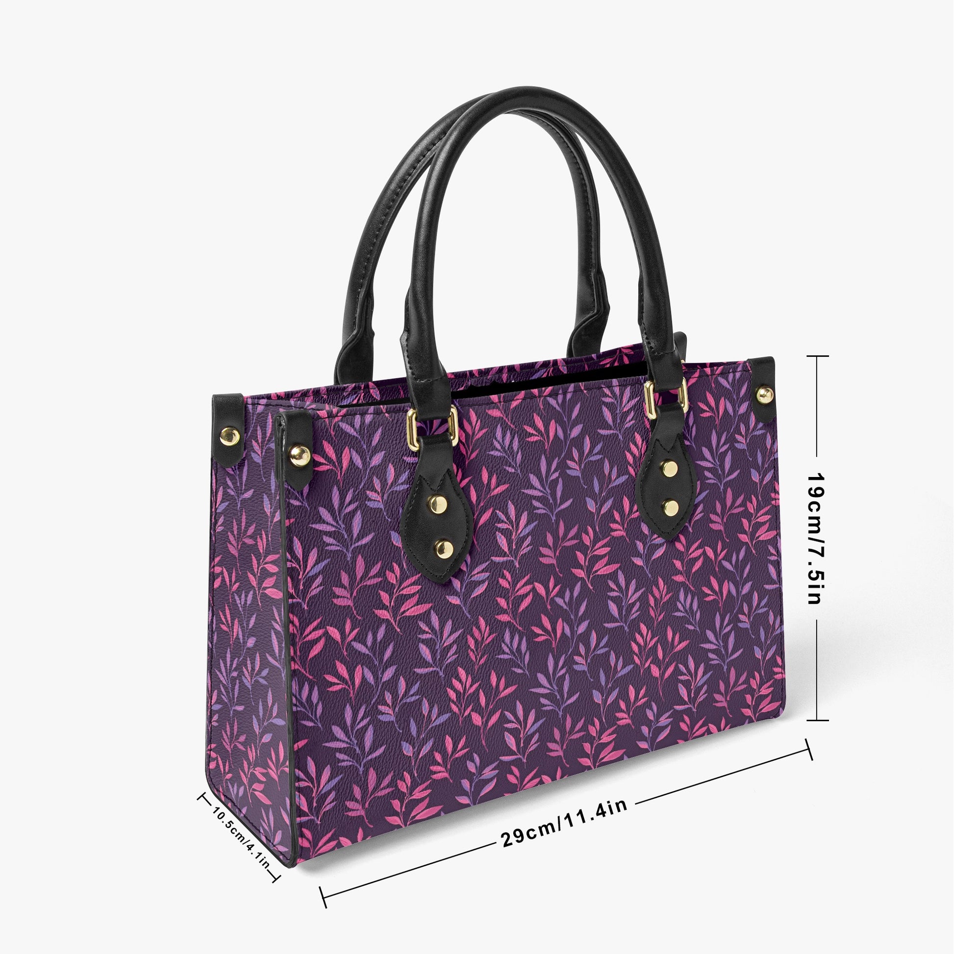 Elegant Floral Tote Bag - Stylish Handbag with Vibrant Purple and Pink Leaf Design