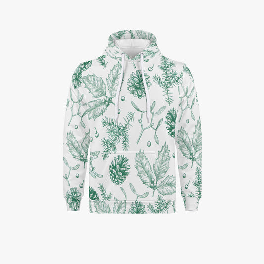 Winter Botanical Hoodie - Delicate Greenery Print for Cozy Style