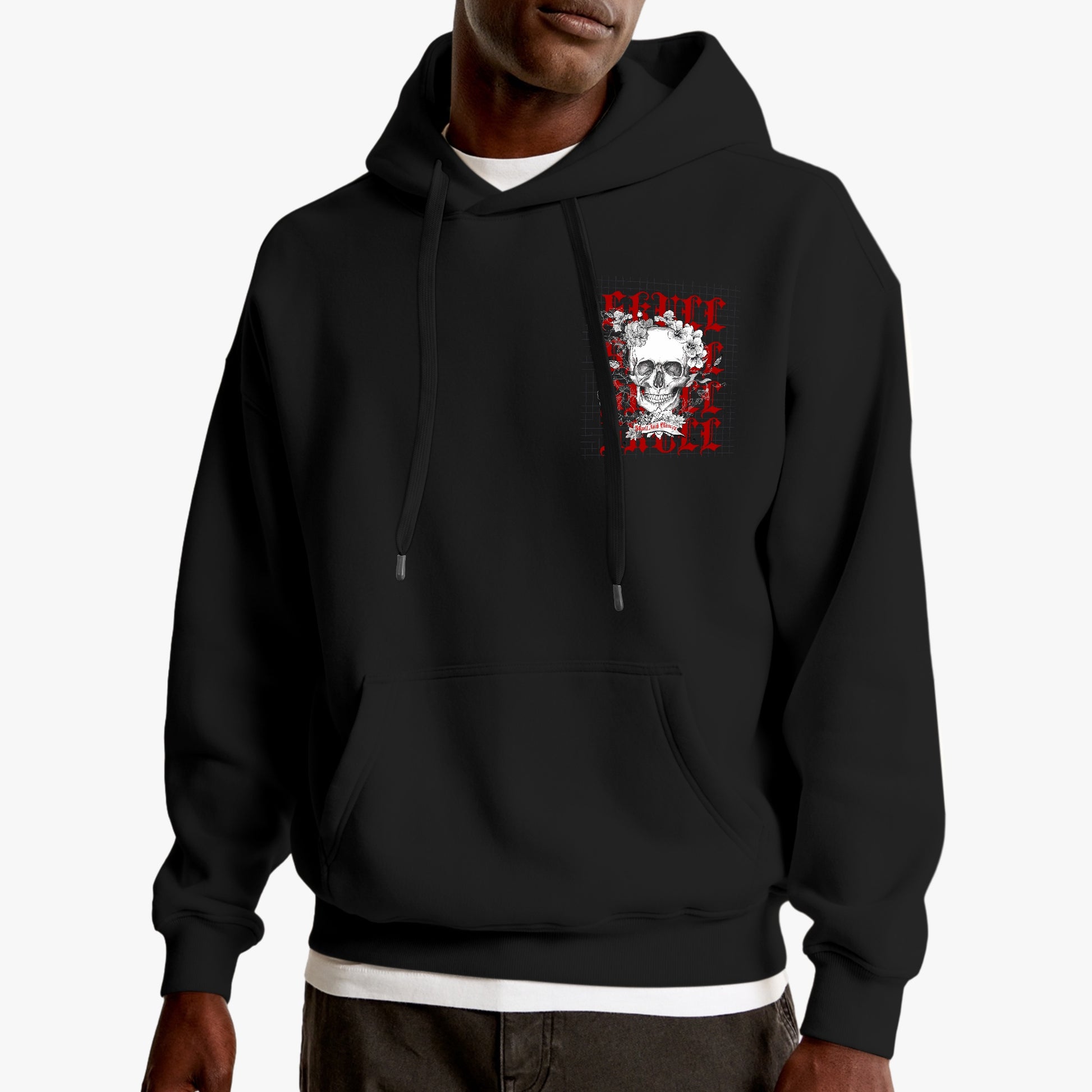 Skull and Flowers Gothic Hoodie – Red & Black Graphic Design