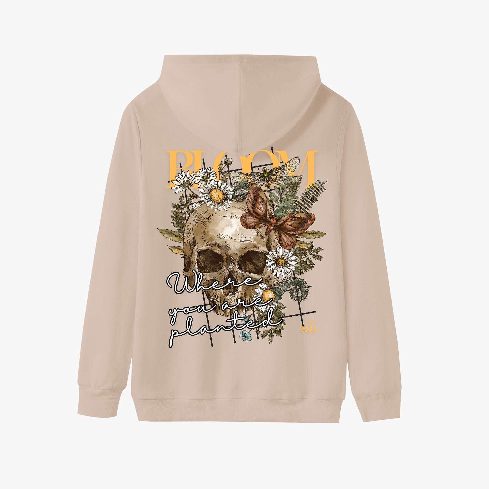 Bloom Where You Are Planted Hoodie – Floral Skull and Butterfly Design