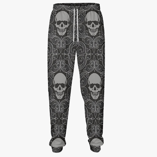 Gothic Elegance: Skull and Floral All-Over Print Joggers