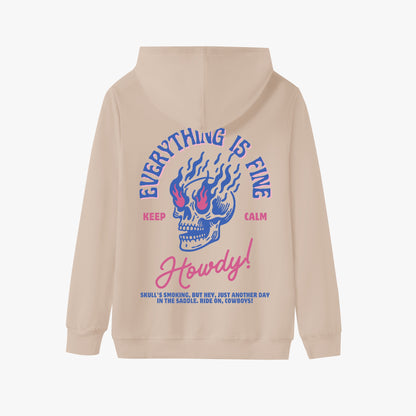 Everything Is Fine Hoodie – Flaming Skull Western-Inspired Design