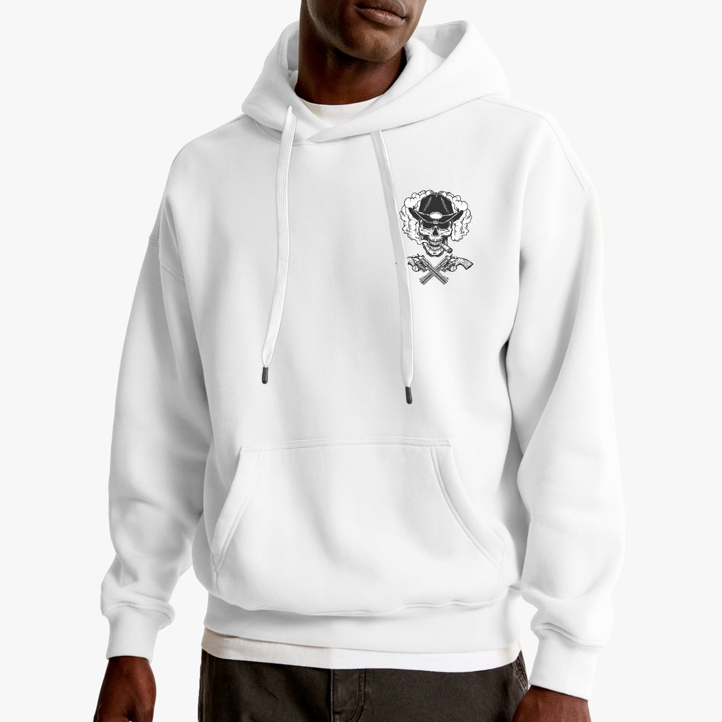 Western Cowboy Skull Pullover Hoodie with Crossed Pistols