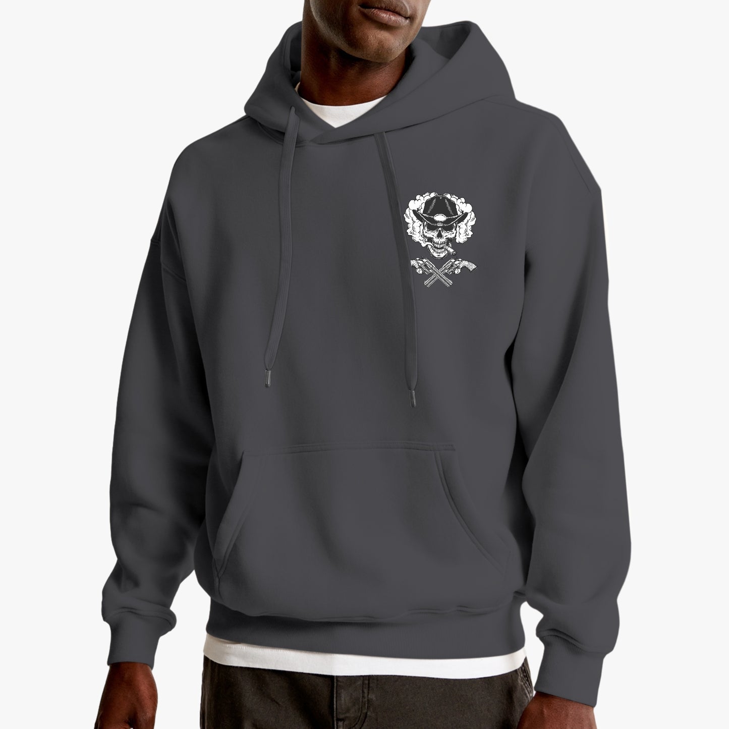 Western Cowboy Skull Pullover Hoodie with Crossed Pistols